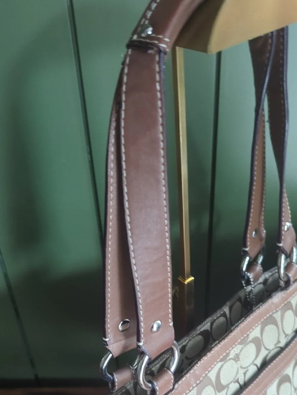 Coach Canvas Tote in Khaki and Rose